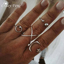 4pcs/set Women Moon Star Rhinestone Open Ring Finger Rings Set Boho Turkish Vintage Knuckle Nail Midi Ring Set Party Jewelry 2024 - buy cheap