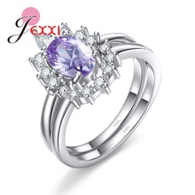 Conjuntos de anillos de plata de ley 925 auténtica con diseño de flores púrpuras únicas para mujer, sortija de compromiso nupcial, joyería de anillo 2024 - compra barato