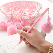 1 Pcs Creative Cute Cartoon Pink Unicorn Hairball Pendant Gel Pen Student Learn Signature Pen Gift Stationery Supplies 2024 - buy cheap