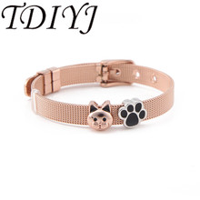 Tdiyj pulseira de gatinho com patinhas, conjunto de 8mm em aço inoxidável ouro rosa para mulheres e crianças 2024 - compre barato