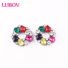 LUBOV Fashion Colorful Flower Crystal Circle Stud Earrings Women Black Color Rhinestone Piercing Earrings Wedding Party Jewelry 2024 - buy cheap