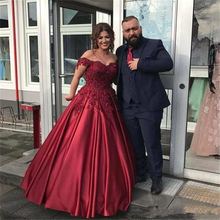 Elegant Robe de soiree 2019 Sexy Off The Shoulder Lace Evening Dress For Party Gown Burgundy Long Prom Dress Custom Made 2024 - buy cheap