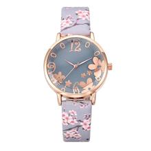 Bluelans Floral Criativo Rodada Mostrador Analógico Faux Pulseira de Couro Mulheres Relógio de Pulso de Quartzo 2024 - compre barato