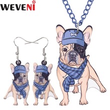 Weveni acrílico original bulldog pug cão colar brincos conjuntos de jóias colar menina na moda quente por atacado jóias para mulher 2024 - compre barato