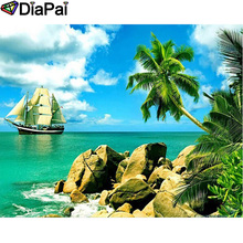 Diapai 100% quadrado completo/broca redonda 5d pintura diamante "barco mar paisagem" bordado de diamante ponto cruz decoração 3d a19034 2024 - compre barato