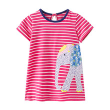 Little Maven New Summer Kids Clothing Rosy Striped Elephant Cartoon Applique Short O-neck Knitted 1-6yrs Cotton Girls Dresses 2024 - buy cheap