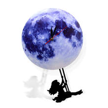 Reloj de pared de Luna Azul Lunar, oscilante con silueta, péndulo oscilante, ideal para Astronomía y decoración del hogar, divertido 2024 - compra barato