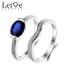 Leige Jewelry Blue Sapphire Ring Anniversary Ring September Birthstone Oval Cut Blue Gemstone 925 Sterling Silver Bridal Sets 2024 - buy cheap