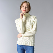 Suéter feminino gola alta de malha com manga comprida, novo suéter feminino casual da moda, cor sólida, tricotado, 2019 2024 - compre barato