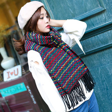 Mingjiebihuo Korean autumn winter new fashion wool scarf women girls warm temperament fringed couple mixed color grid shawl 2024 - buy cheap