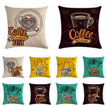 Coffee Time House Pattern Throw Pillow Case Retro Decorative Pillows Cover For Sofa Seat Cushion Cover 45x45cm Home Decor ZY1213 2024 - buy cheap