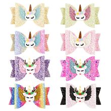 3.5inch Unicorn with Wings Hairgrips Glitter Hair Bows with Clip Dance Party Bow Hair Clip Girls Hair Accessories 2024 - buy cheap