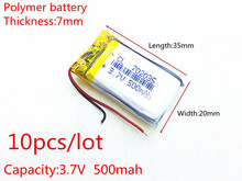 10pcs/lot Polymer battery 500 mah 3.7 V 702035 smart home MP3 speakers Li-ion battery for dvr,GPS,mp3,mp4,cell phone,speaker 2024 - buy cheap