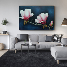 Pinturas al óleo de flores de Magnolia grandes, impresiones en lienzo de arte de pared de flores rojas, carteles e impresiones para decoración de sala de estar 2024 - compra barato