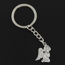 New Fashion Men 30mm Keychain DIY Metal Holder Chain Vintage Pray Angel 24x17mm Silver Color Pendant Gift 2024 - buy cheap