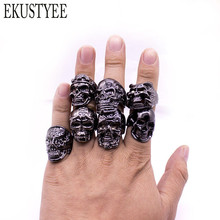 Wholesale lot 12 pcs Black Mix Men Gift Men Punk Style Jewelry Skull Ring Skeleton Pattern Man Gothic Biker Rings Party Gift 2024 - buy cheap