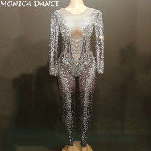 Fase Boate Fase Sexy Strass Estiramento Jumpsuit das Mulheres Macacão Macacão De Dança Traje de Dança Desempenho Roupa de Aniversário 2024 - compre barato