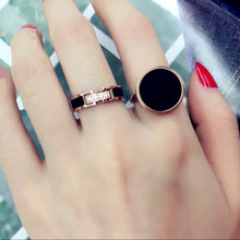YUN RUO-anillo negro de circón CNC para mujer, joyería de acero inoxidable 316L, Color oro rosa, nunca se decolora, Luxyry, novedad 2024 - compra barato
