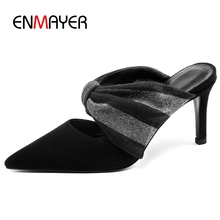 Enmayer sapato infantil de camurça, salto agulha fina, casual, feminino, tamanhos 34-39, ly1282, nova moda 2024 - compre barato