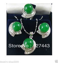 FREE SHIPPING>>@> Wholesale Title706 Jewelry green stone crystal earrings necklace pendant ring set + Chain Natural jewelry 2024 - buy cheap