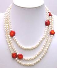 Qingmos-collar de perlas blancas para mujer, joya larga de 60 pulgadas con perla redonda blanca de 6-7mm y Coral barroco rojo, joyería de suéter ne5753 2024 - compra barato