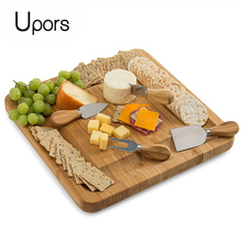 UPORS натуральная бамбуковая доска для сыра с искусственным выдвижным ящиком деревянная тарелка 4 маленьких деревянных режущих ножа с ручкой 2024 - купить недорого