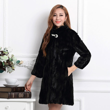 2019 winter new natural real piece mink fur coat women's long  mink fur outwear 2024 - buy cheap