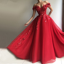 Red Muslim Evening Dresses A-line Off The Shoulder Tulle Lace Bead Long Islamic Dubai Saudi Arabic Long Formal Evening Gown 2024 - buy cheap
