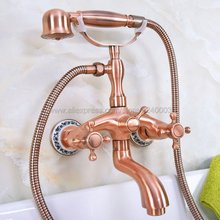 Antique Red Copper Wall Mount Telephone Euro Bath Tub Faucet Mixer Tap w/ Handheld Spray Shower Kna324 2024 - buy cheap