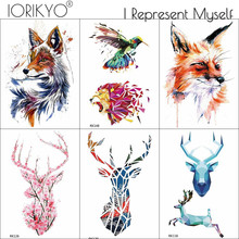 IORIKYO 3D Women's Fashion Watercolor Elk Temporary Tattoo Women Arm Stickers Geometric Animals Flash Tatoos Flower Moose Tattoo 2024 - buy cheap