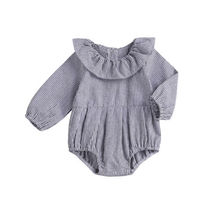 Focusnm bebê recém-nascido meninas tarja plissado macacão manga longa sólido macacão roupas conjunto 2024 - compre barato