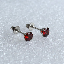 ED026 Titanium With Pomegranate Red Zircon Stud Earrings 316L Stainless Steel IP Planting 5mm Round 2024 - buy cheap