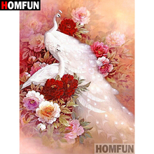 Алмазная 5D картина HOMFUN «сделай сам», полноразмерная вышивка крестиком, «белый павлин», домашний декор, подарок A02667 2024 - купить недорого