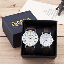 LNGJINES 2pc Fashion Couple High Gloss Glass Stainless Steel Watch And Box Luxury Analog Quartz WristWatch gift relogio feminino 2024 - buy cheap