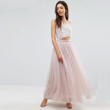 Saia plissada rosa poeira cintura alta feminina, saia de baile longa de tule plus size 2024 - compre barato