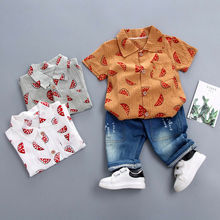 От 1 до 6 лет, модные комплекты одежды для маленьких мальчиков топы с принтом, короткая футболка + штаны комплект одежды из 2 предметов 2024 - купить недорого