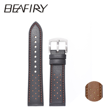 Beafiry fashion pulseira de couro legítimo 22 24mm, pulseira de fecho de aço, cinto de pulso preto marrom 2024 - compre barato