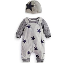 Bebê menino 3 pçs conjunto conjuntos de bebê recém-nascido tarja camiseta topo bib calças chapéu geral conjunto roupas da menina do bebê recém-chegados lsy0813 2024 - compre barato