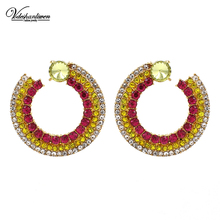 Vodeshanliwen Multicolor Rhinestone Round Big Stud Earrings Fashion Bohemia Wedding Statement Earrings For Women Jewelry 2024 - buy cheap