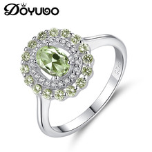 DOYUBO Olive Green Color CZ Sterling Silver Ring Lady Fashion Silver Oval Semi Precious Stone Ring Women Wedding Jewelry VB320 2024 - buy cheap