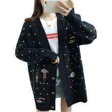 Autumn Print Floral Cardigans Sweaters Women Loose V-neck Long Sweater Outwear Female Knitting Cardigan Sweater Coats FP1370 2024 - buy cheap