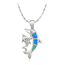 Atacado varejo azul fogo opala golfinho moda jóias banhado a prata meninas pingente feminino para op405 2024 - compre barato