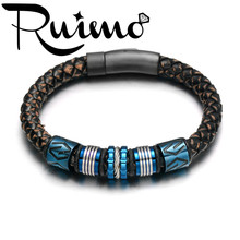 Мужской браслет из натуральной кожи ручной работы RUIMO, плетеный браслет из нержавеющей стали 316l, 2019 2024 - купить недорого