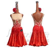 Women Rhinestones Latin Dance Dress High Qaulity Custom Made Tango Rumba Samba Dress Embroidery Latin Competition Dancing Dress 2024 - buy cheap