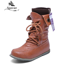 SGESVIER-Botas de nieve con cordones para mujer, zapatos cálidos con plataforma y punta redonda, felpa corta y gruesa, talla grande 34-52, OX015 2024 - compra barato