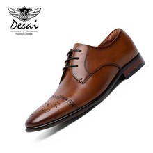 DESAI-zapatos Brogue para hombre, calzado de vestir de cuero genuino de tres articulaciones, Retro, Formal, para boda, 2019 2024 - compra barato