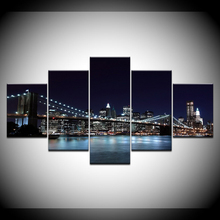 Холст HD Печать картины рамки 5 шт. Бруклинский мост город ночной вид картины Домашний настенный художественный Декор плакаты художественное оформление 2024 - купить недорого