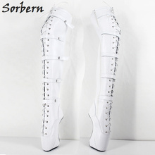 Sorbern White 18CM Extreme High Heel Sexy Lace Up Buckles Hoof Heel Ballet Fashion Fetish Zip Over The Knee Woman Boots 2024 - buy cheap