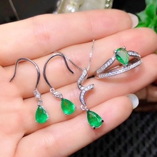 Зелёный Изумрудный камень, кольцо, серьги и ожерелье, набор украшений для женщин, wiith silver 2 2024 - купить недорого