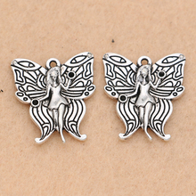 KJjewel Antique Silver Plated Butterfly Angel Charm Pendant fit Bracelet Jewelry DIY Making Accessories 24x20mm 5pcs/lot 2024 - buy cheap